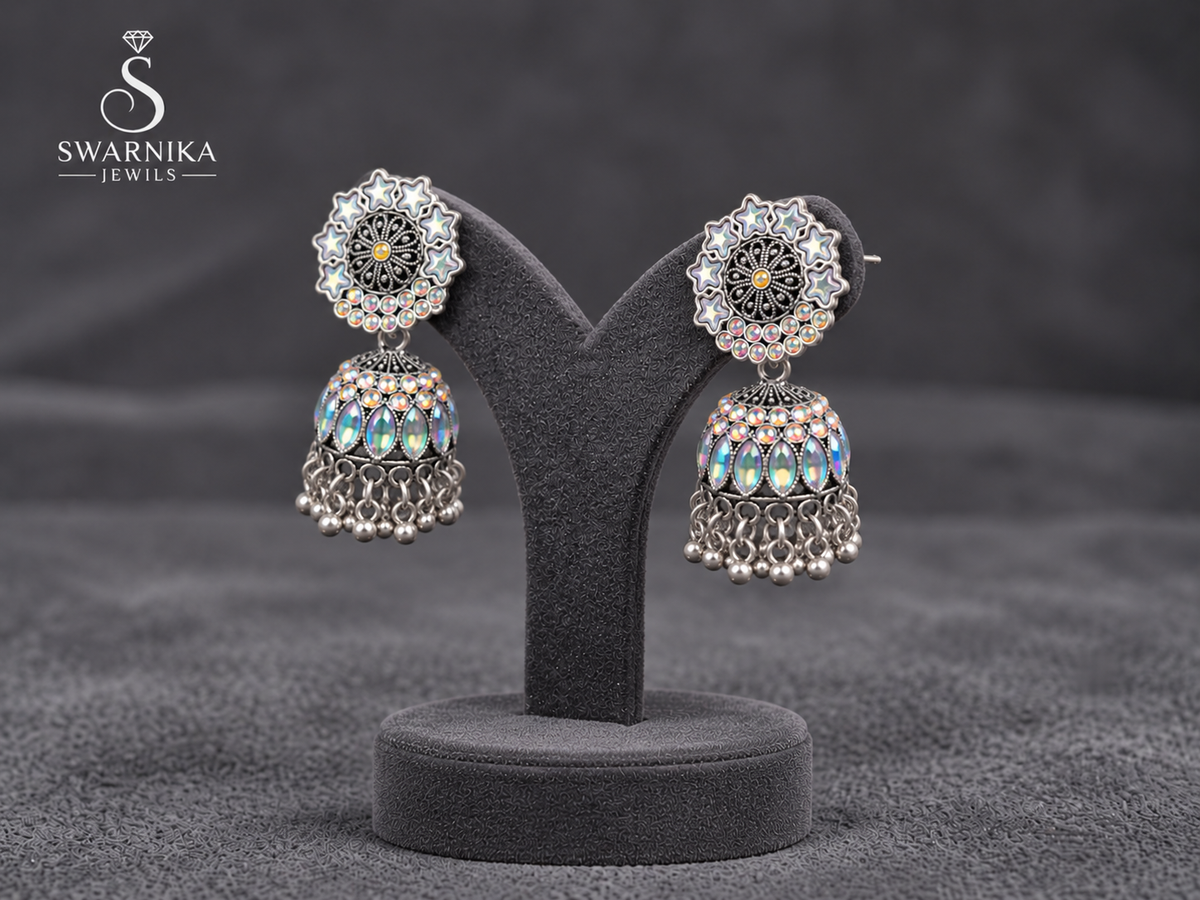 Amber Centre Holographic Crystal Jhumkas view 3