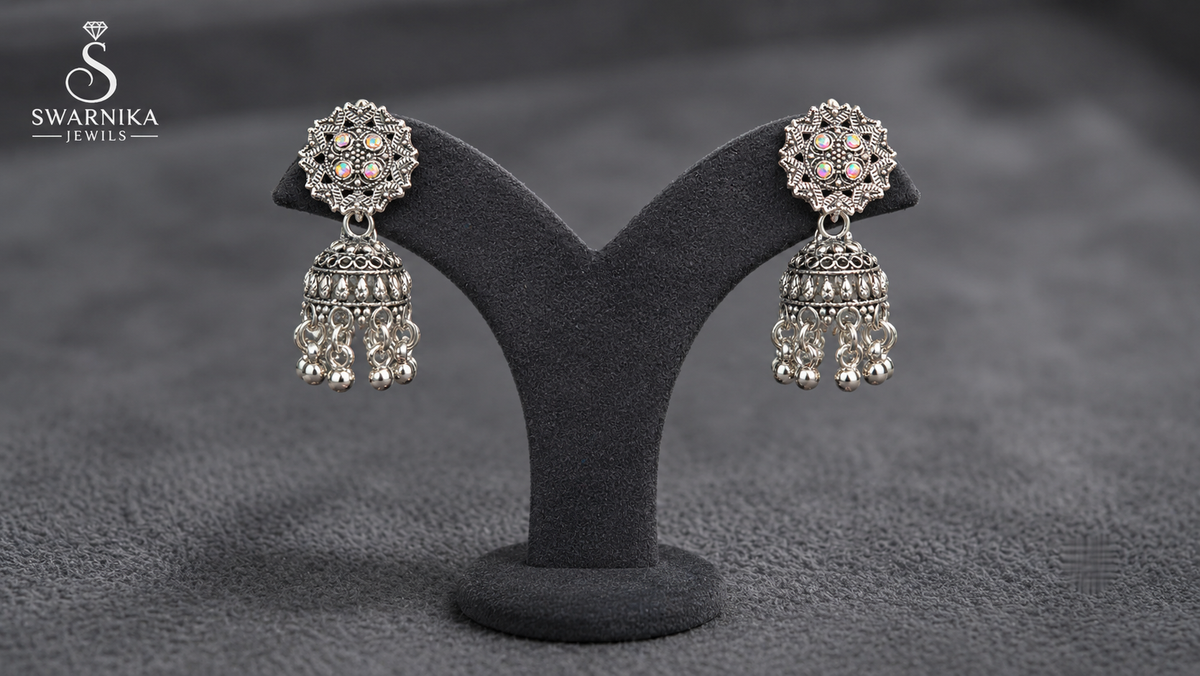 Antique Mandala Crystal Mini Jhumkas view 1