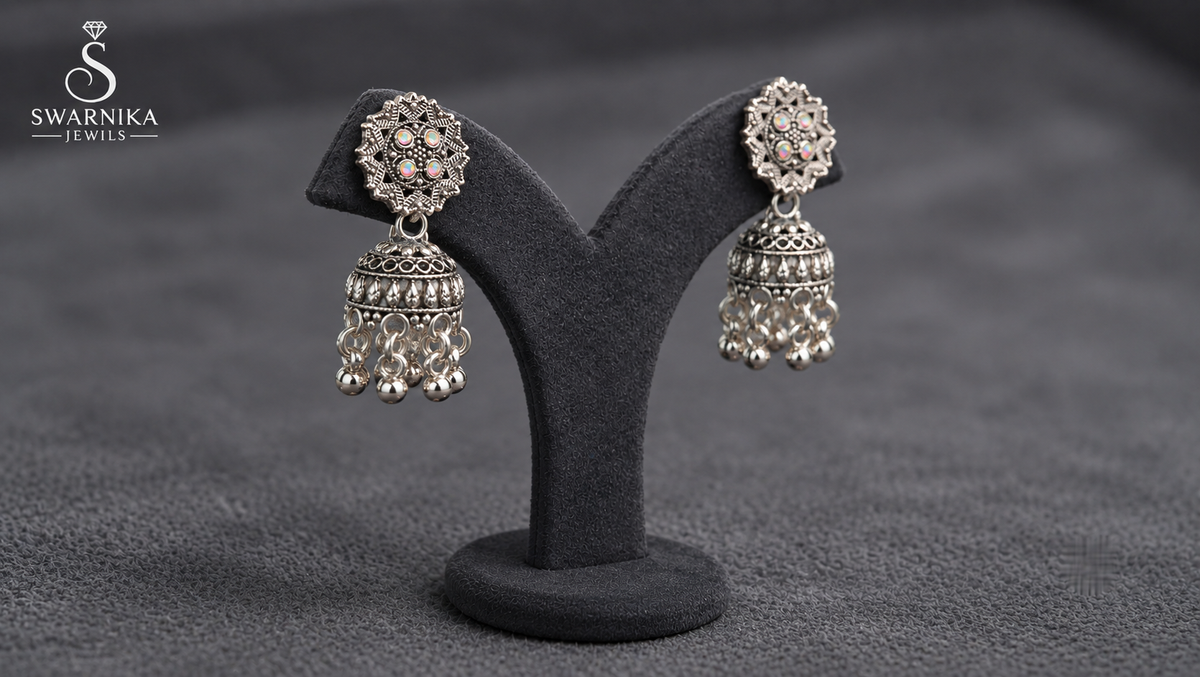 Antique Mandala Crystal Mini Jhumkas view 2