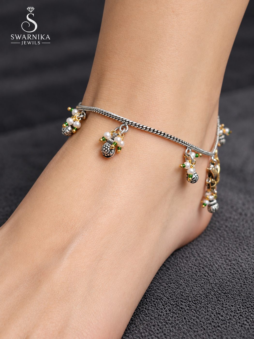 Bird Motif Dual-Tone Pearl Ghungroo Payal view 2