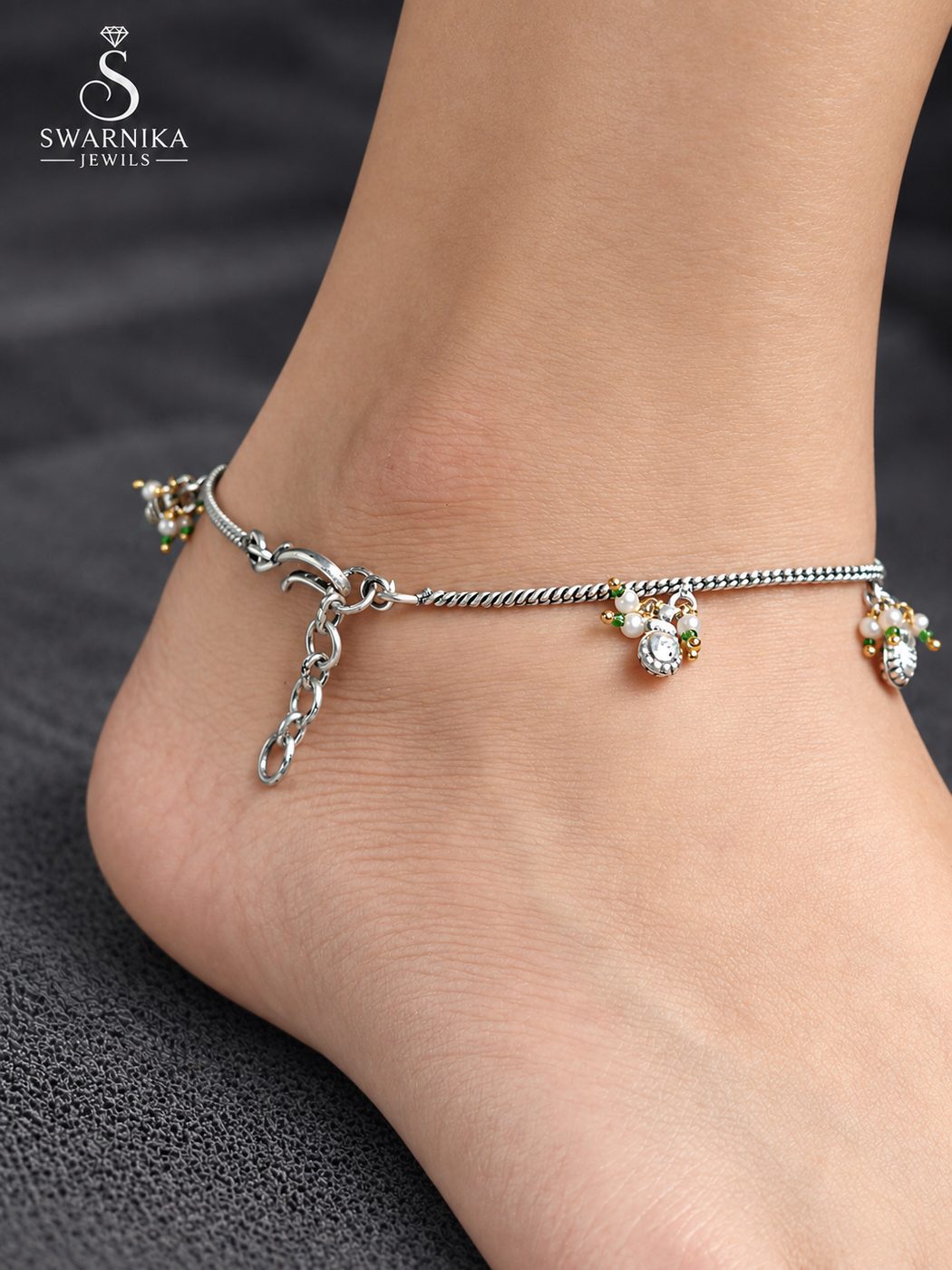 Bird Motif Dual-Tone Pearl Ghungroo Payal view 3