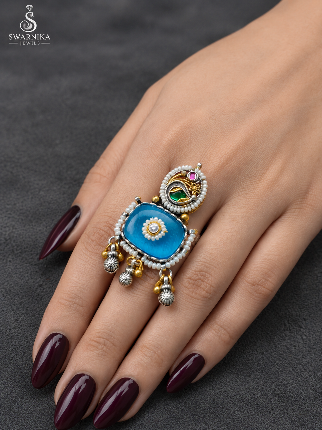 Blue Pearl Paisley Dual-Tone Ring view 2
