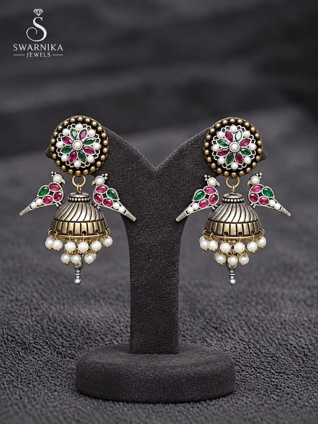 Bridal Oxidised Heavy Cluster Jhumkas view 1