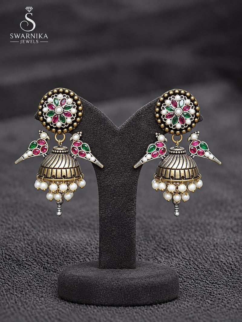 Bridal Oxidised Heavy Cluster Jhumkas