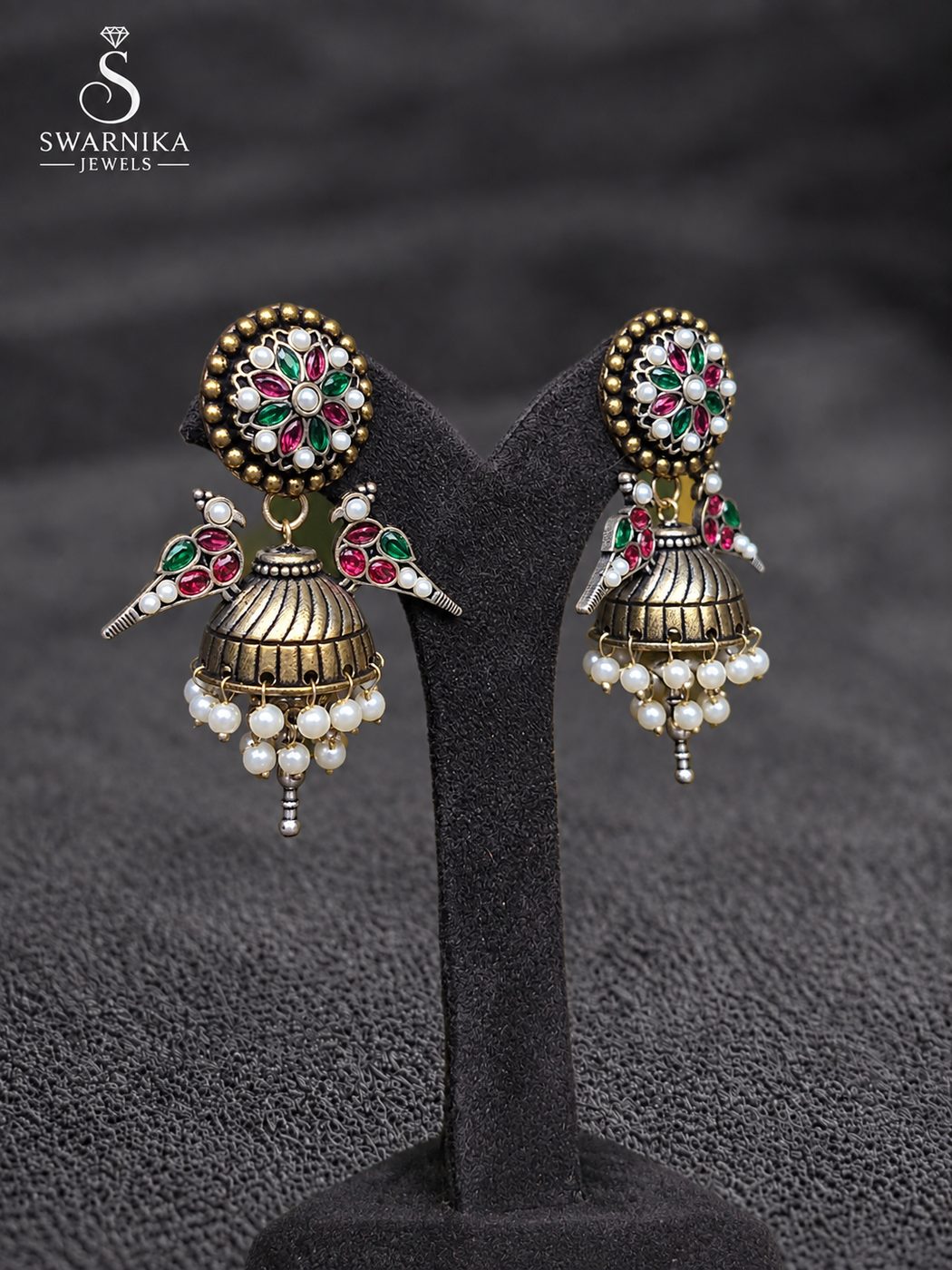 Bridal Oxidised Heavy Cluster Jhumkas view 2