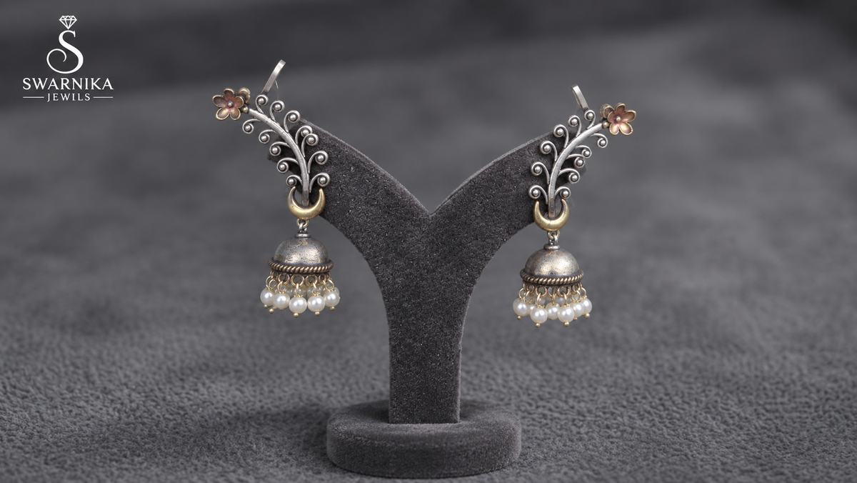 Climber Crescent Pearl Jhumkas view 1