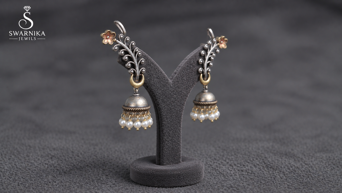 Climber Crescent Pearl Jhumkas view 2