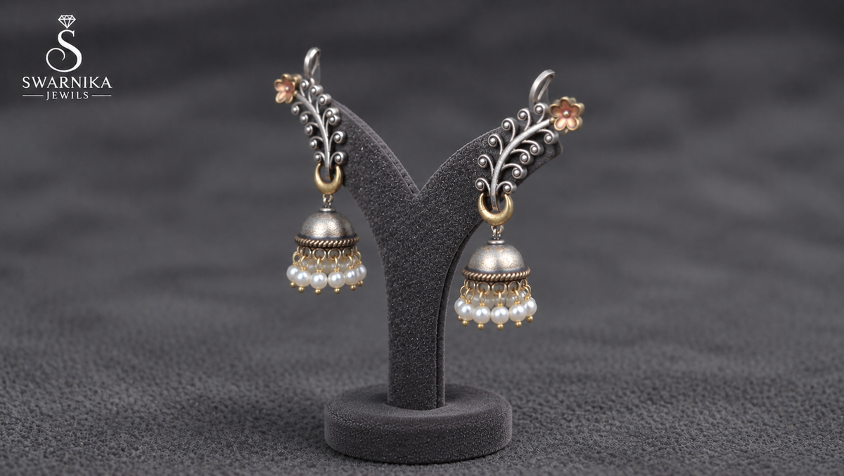 Climber Crescent Pearl Jhumkas view 3