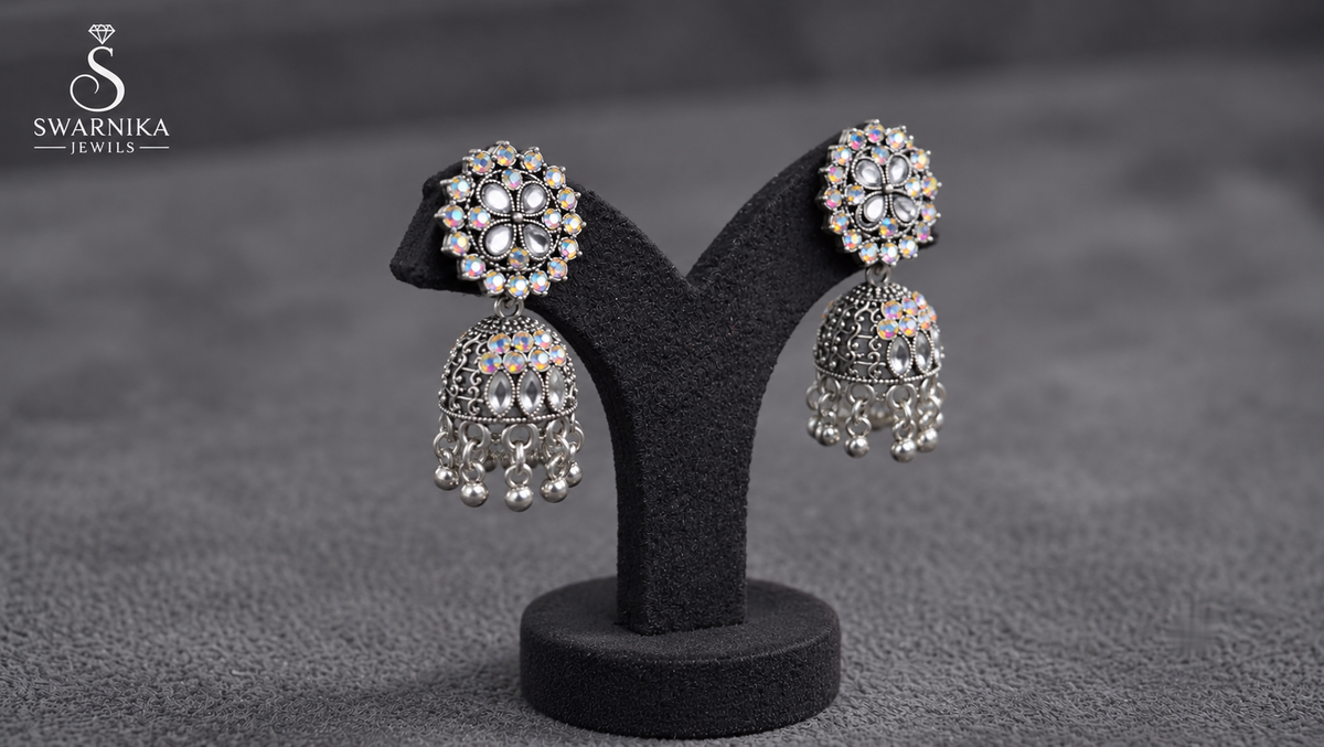 Crystal Lattice Sparkle Mini Jhumkas view 2