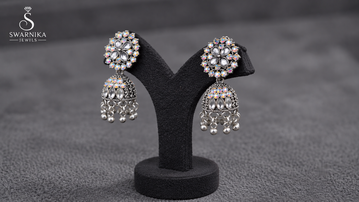 Crystal Lattice Sparkle Mini Jhumkas view 3
