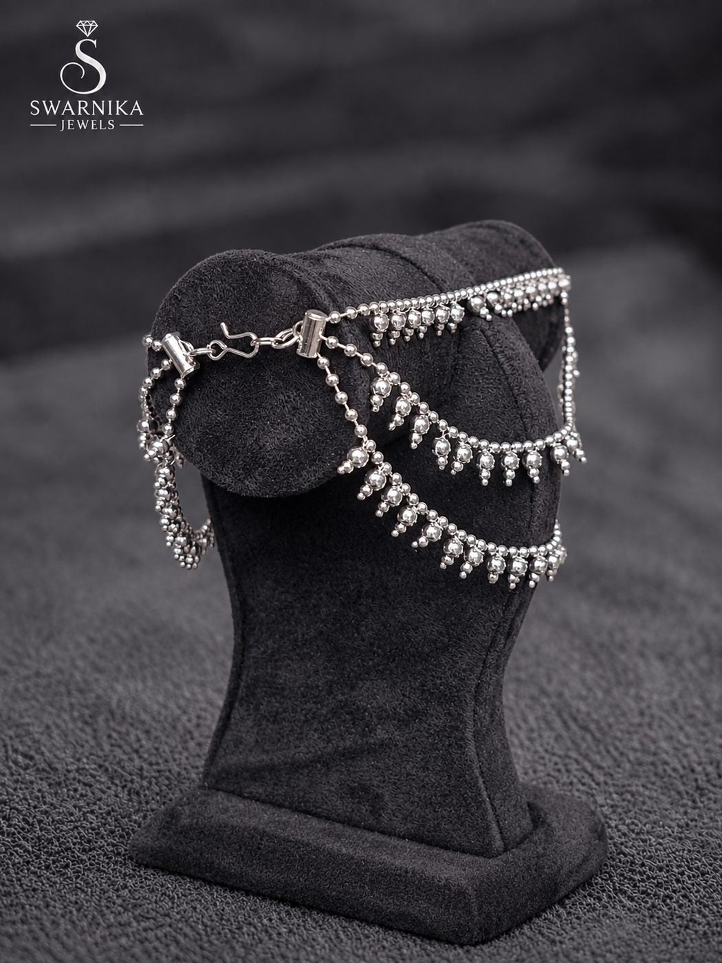 Crystal Stud Pearl Cascade Chain Earrings view 2