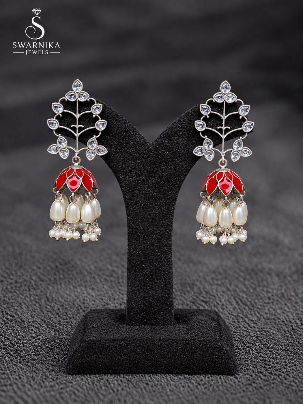 Dual Dome Crystal Oxidised Jhumkas view 1