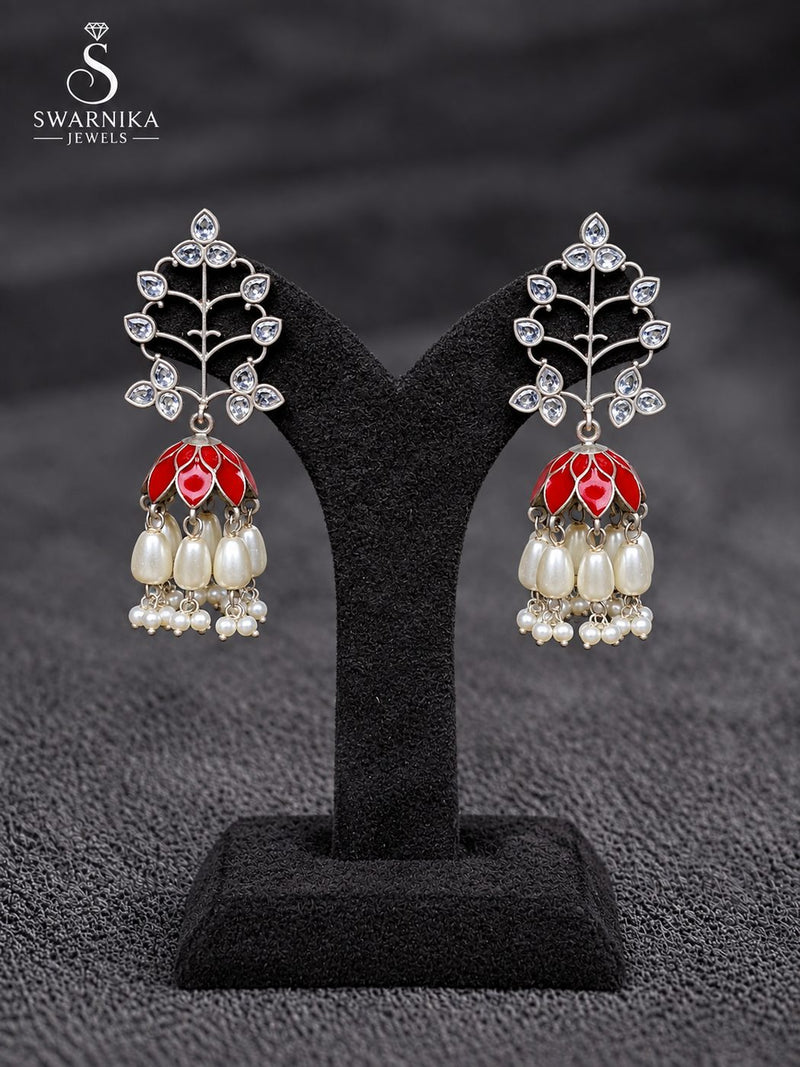 Dual Dome Crystal Oxidised Jhumkas