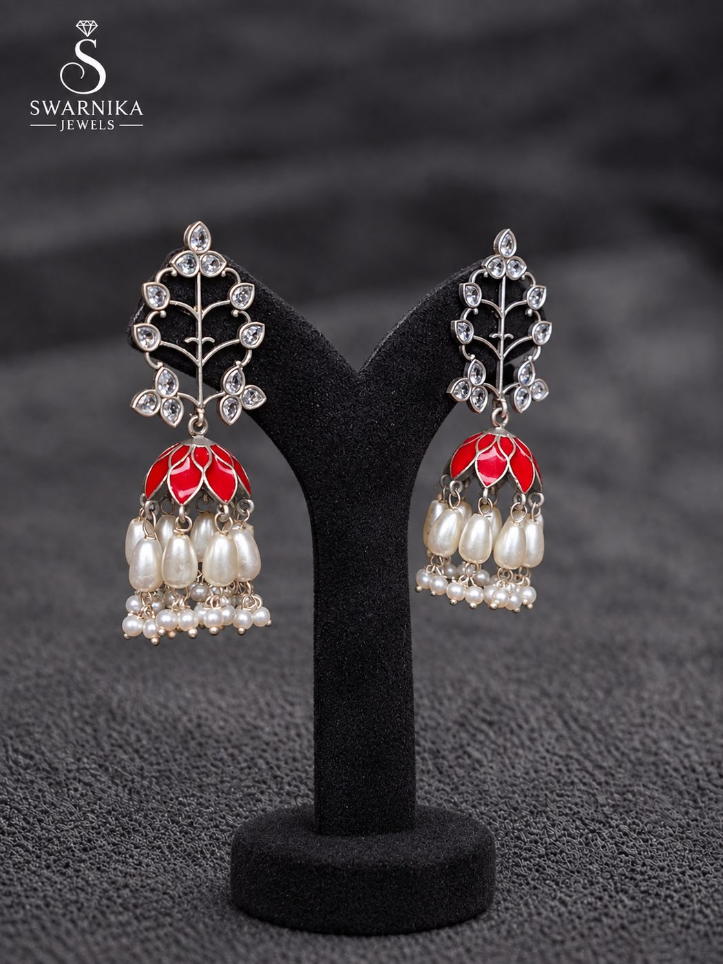 Dual Dome Crystal Oxidised Jhumkas view 2