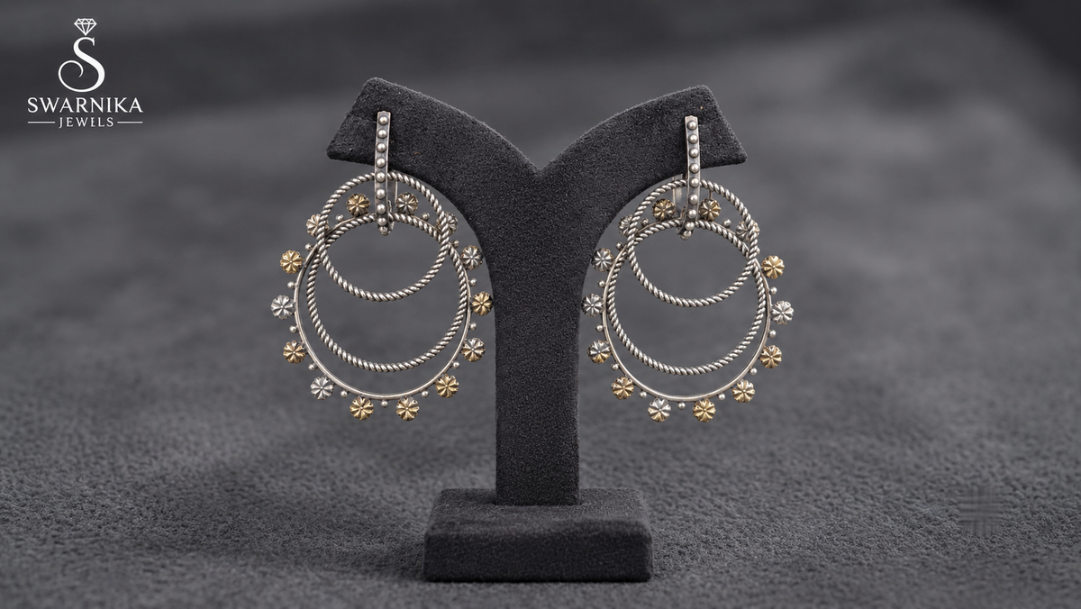 Dual Hoop Floral Rope Earrings view 1