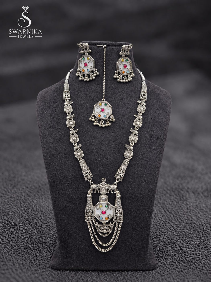Dual Layer Temple Oxidised Necklace Set