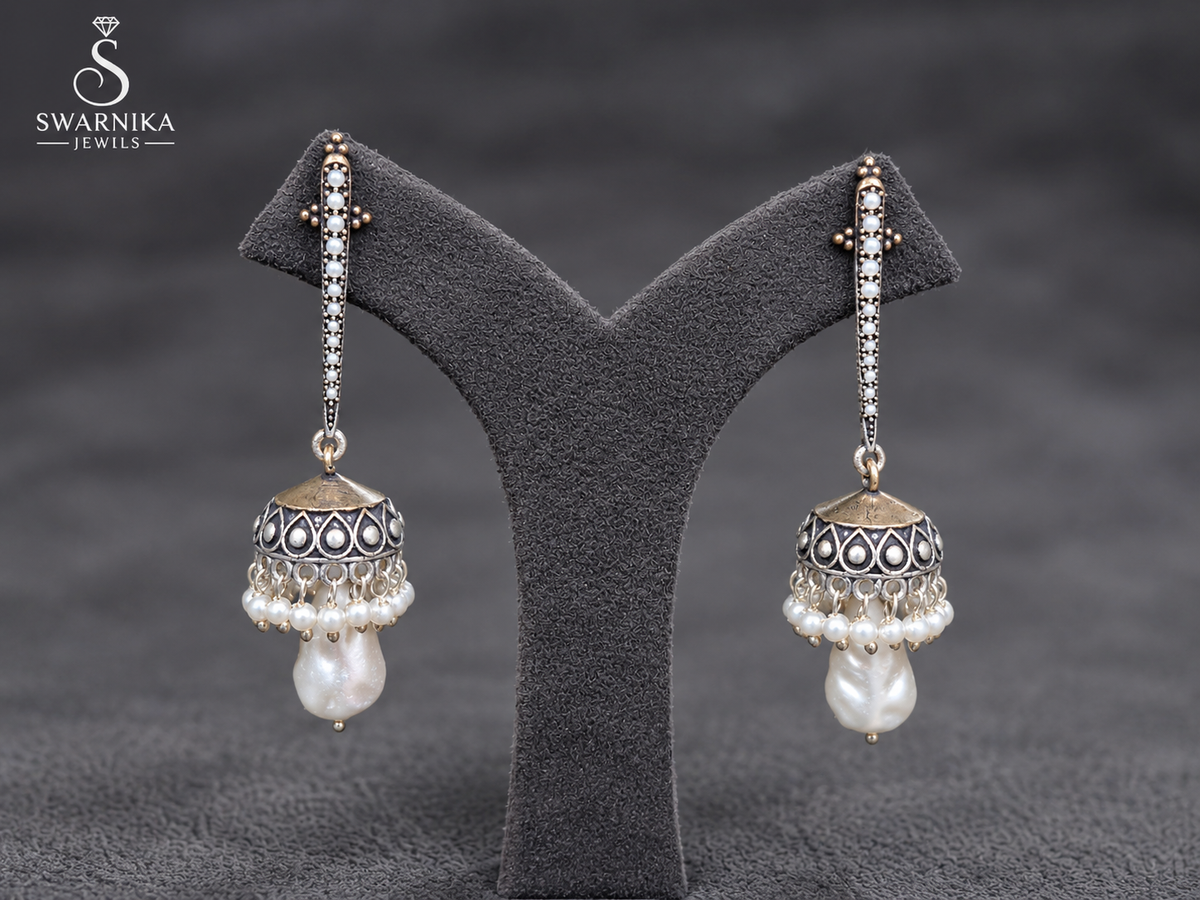 Dual-Tone Pearl Baroque Drop Jhumkas view 1