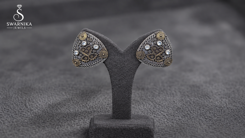 Dual-Tone Triangular Stud Earrings