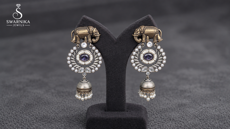 Elephant Purple Pearl Temple Jhumkas