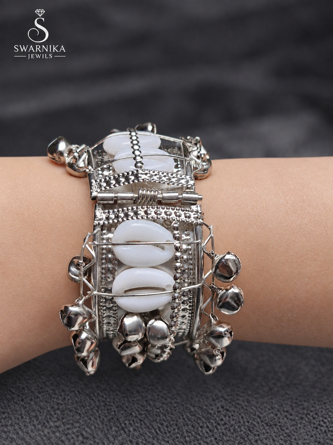 Festive Patchwork Embroidery Silver Kada view 1