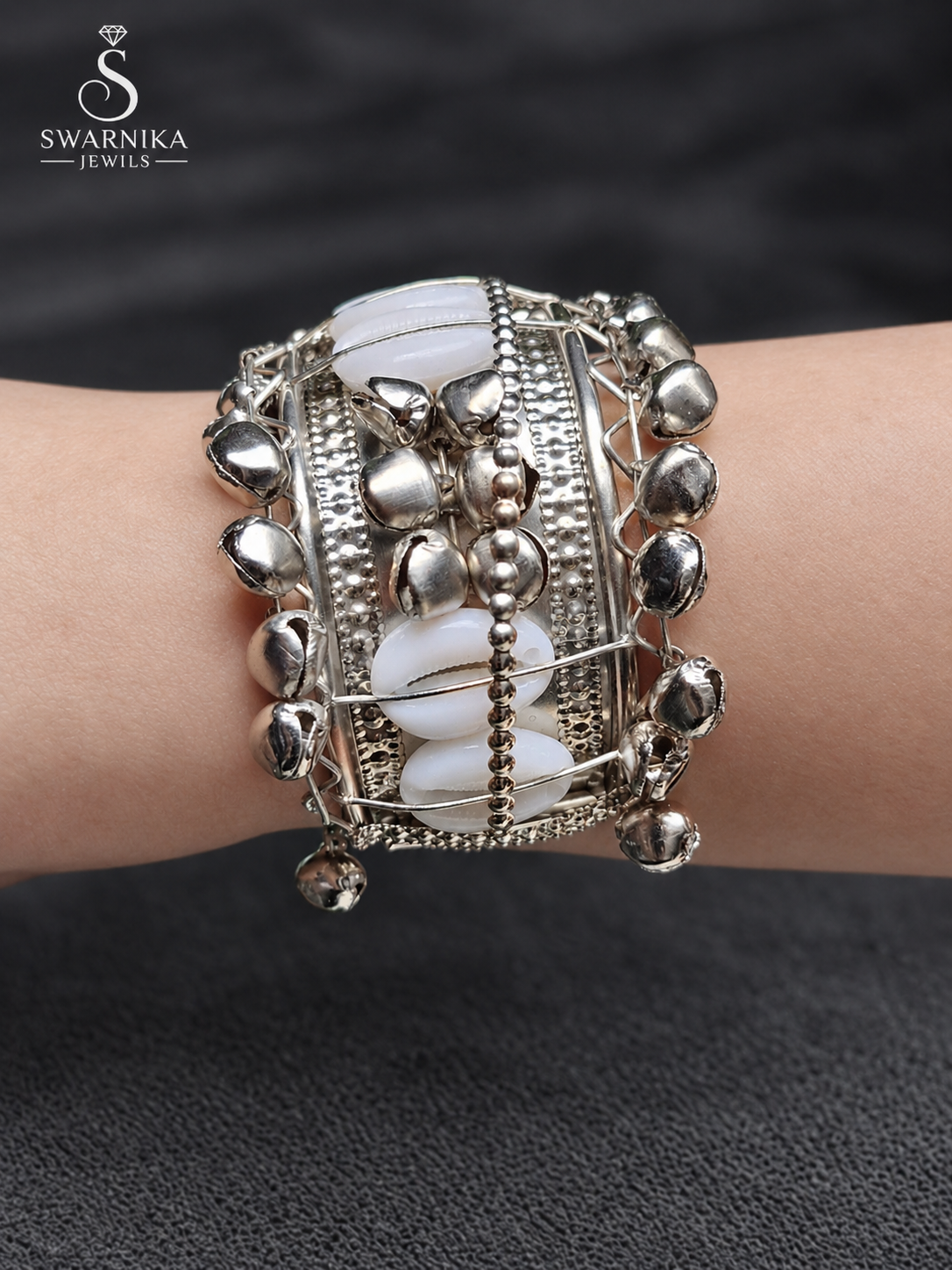 Festive Patchwork Embroidery Silver Kada view 3