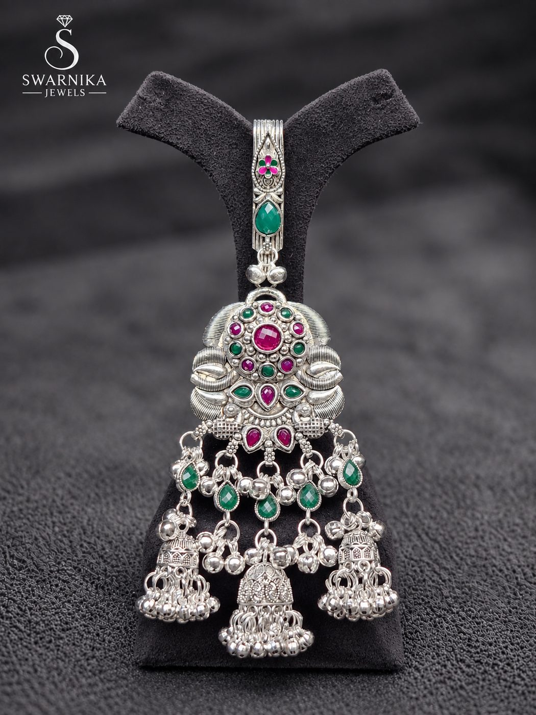 Floral Medallion Ghungroo Oxidised Judo view 1