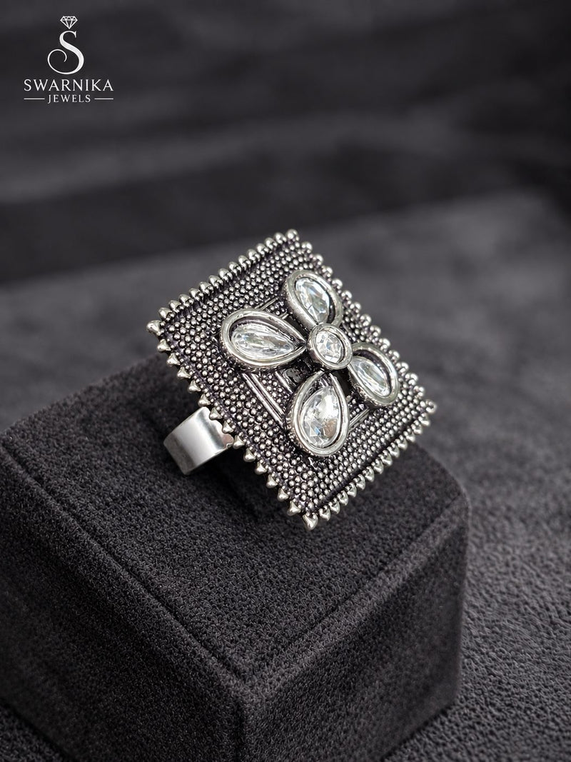 Geometric Cutwork Oxidised Ring