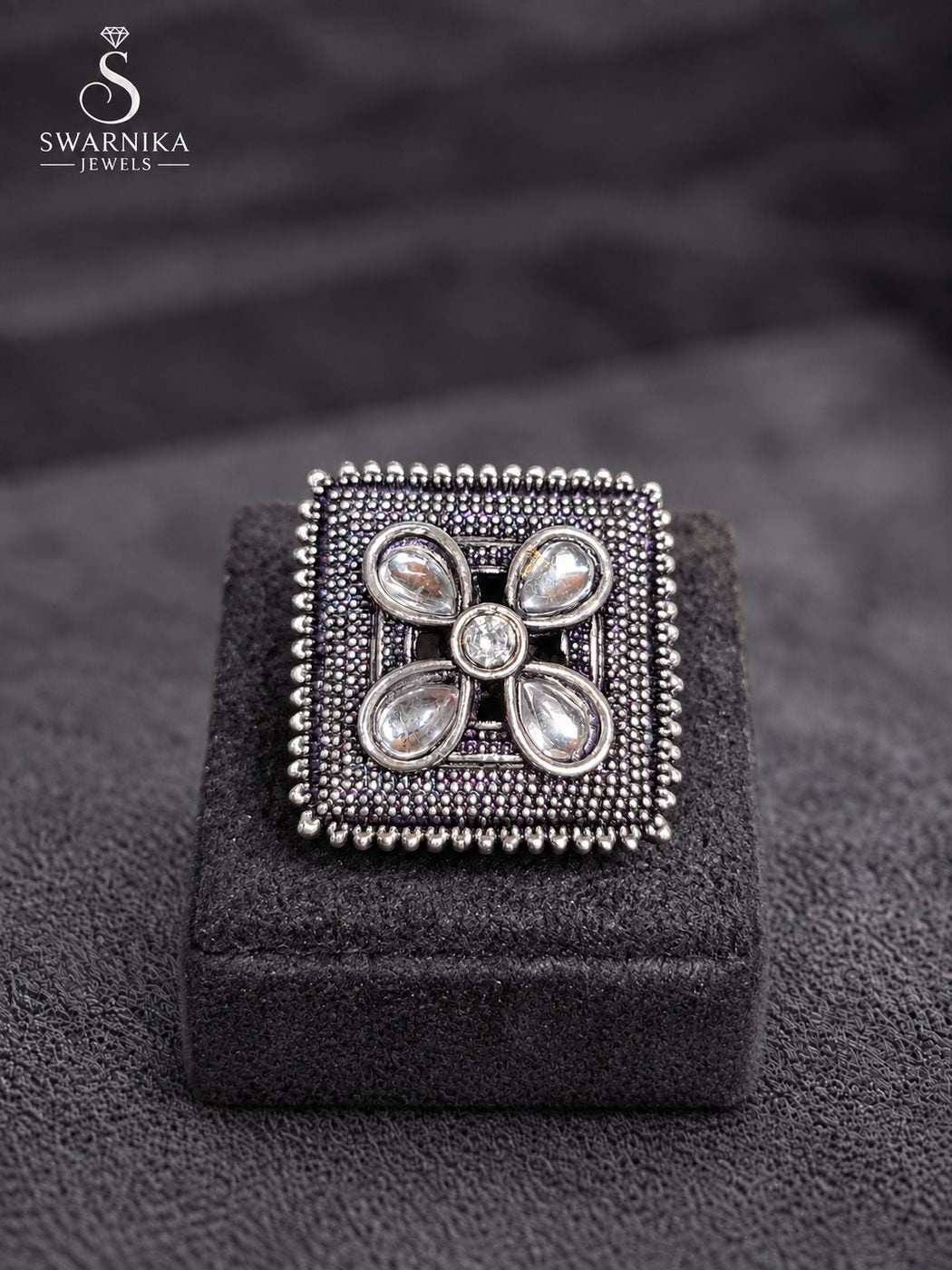 Geometric Cutwork Oxidised Ring view 2