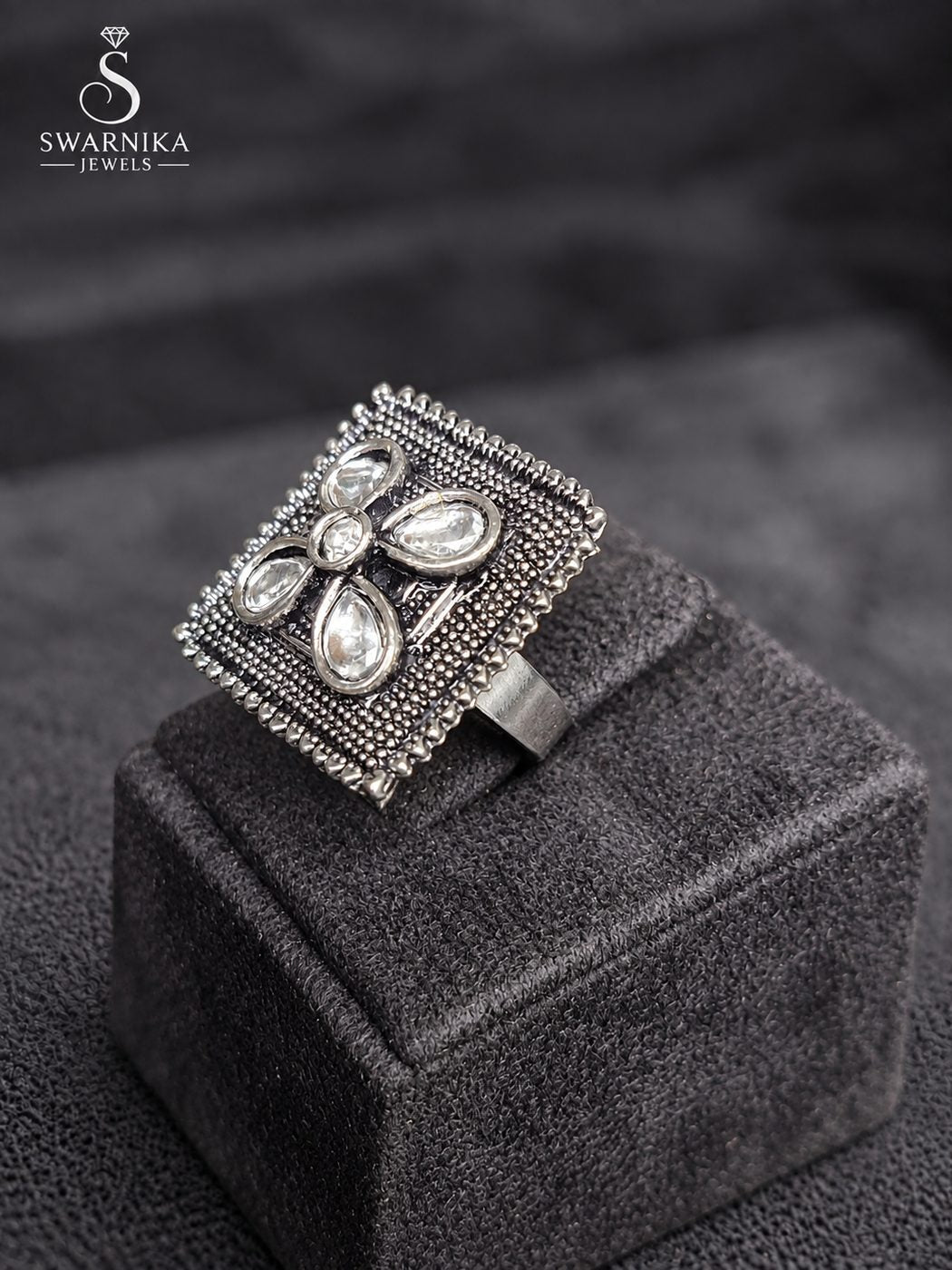 Geometric Cutwork Oxidised Ring view 3