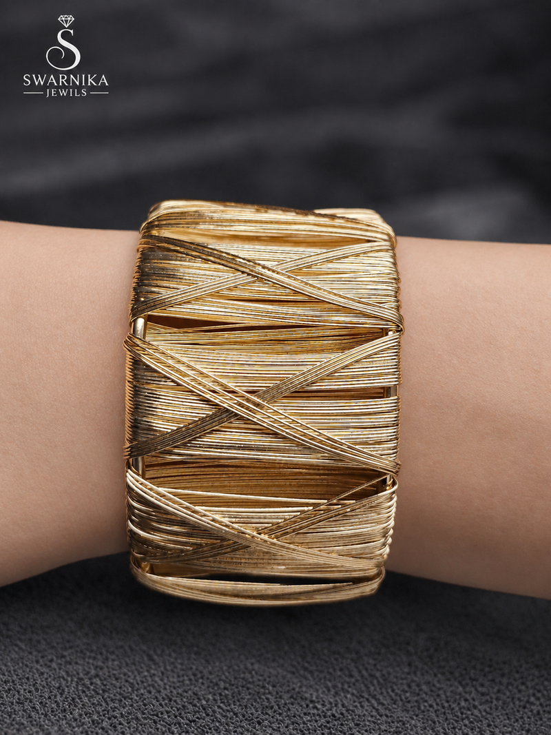 Gold Wire Wrap Criss-Cross Statement Cuff