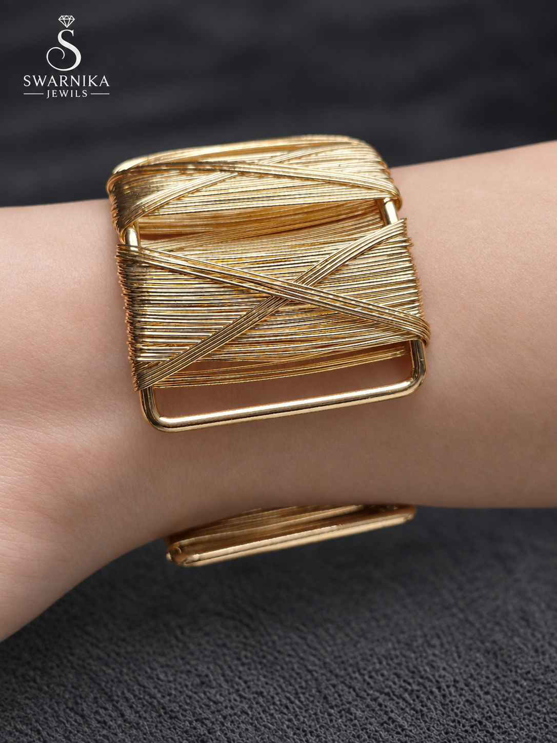 Gold Wire Wrap Criss-Cross Statement Cuff view 2