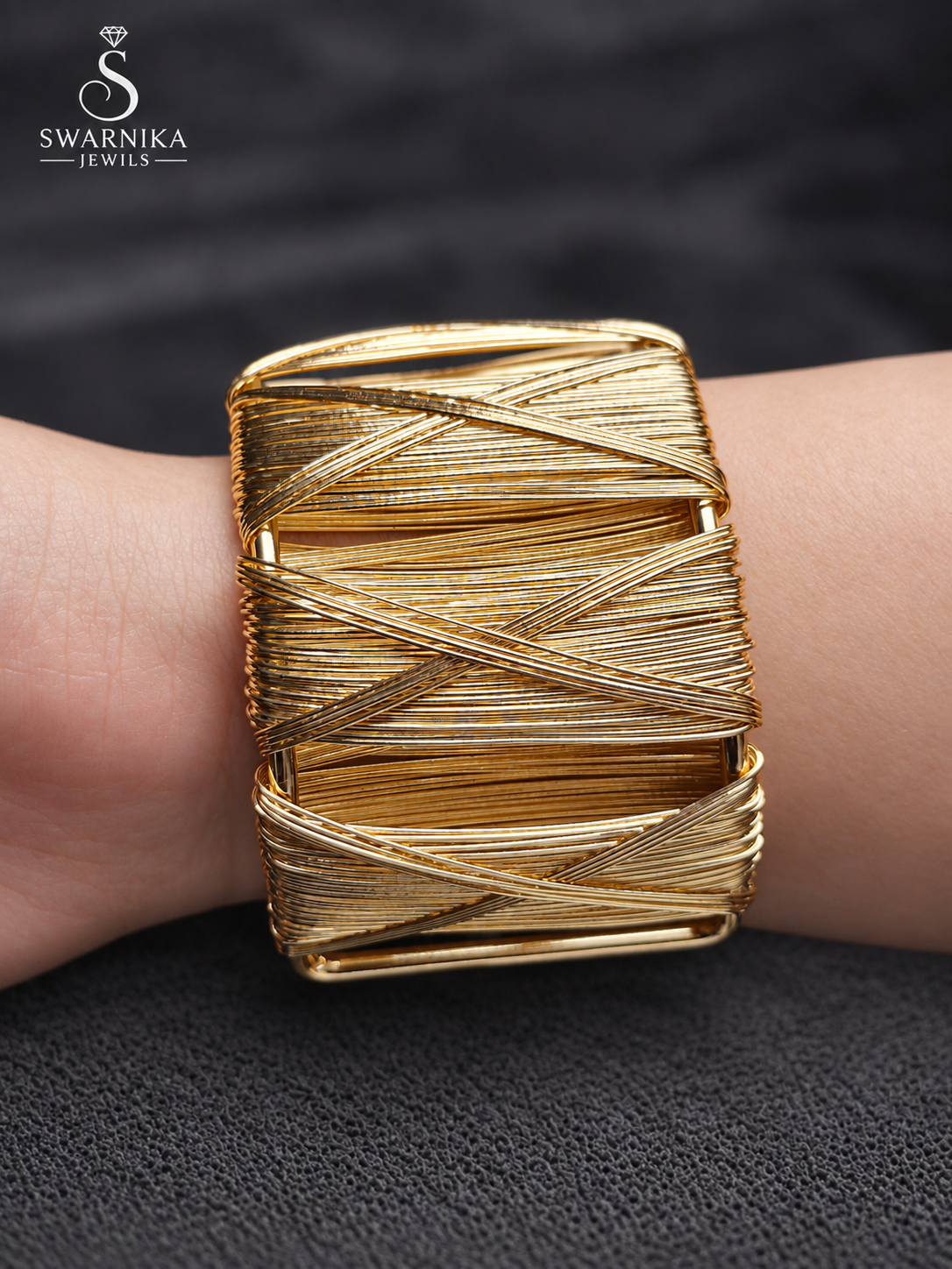 Gold Wire Wrap Criss-Cross Statement Cuff view 3