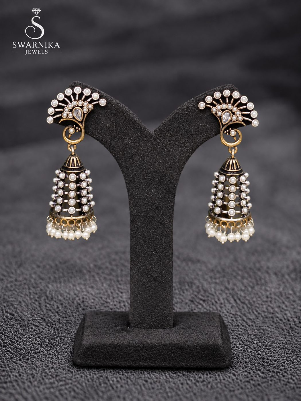Heavy Oxidised Cutwork Festive Jhumkas view 2