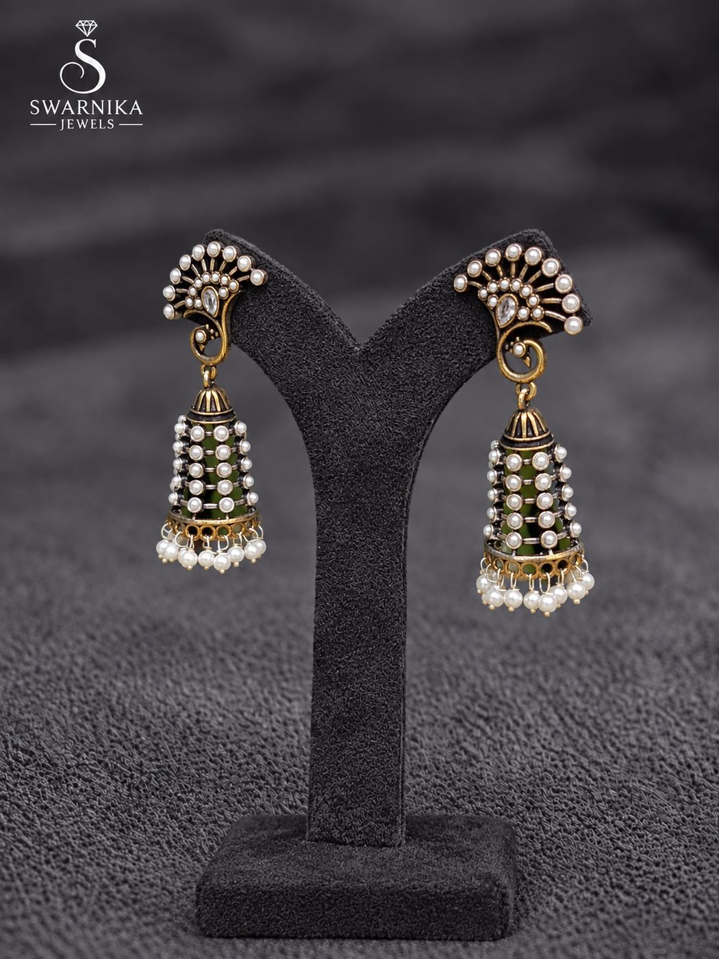 Heavy Oxidised Cutwork Festive Jhumkas view 3