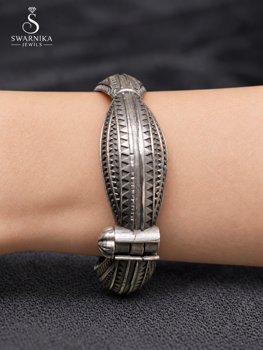 Heavy Oxidised Filigree Dome Statement Kada view 1