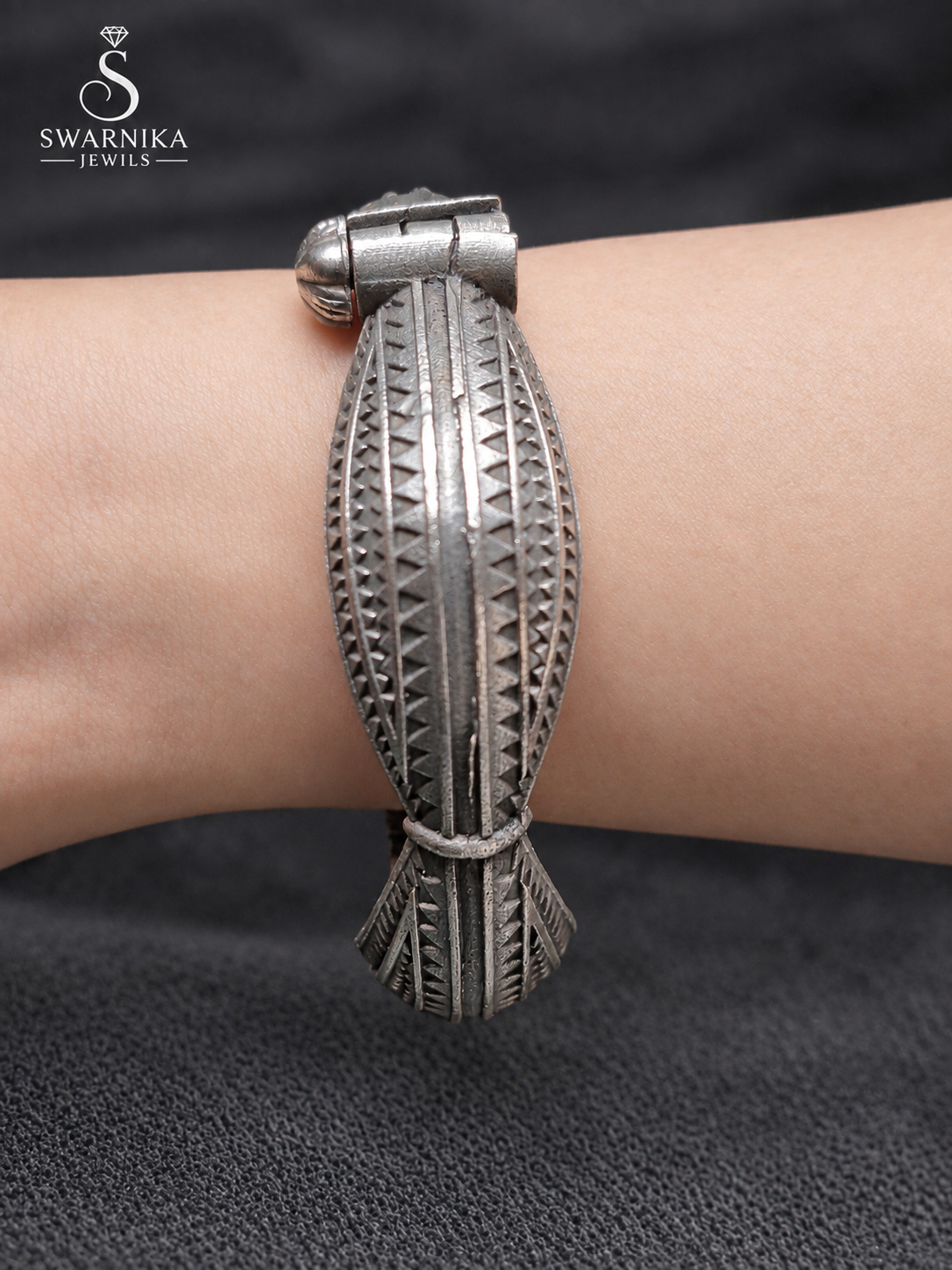 Heavy Oxidised Filigree Dome Statement Kada view 2