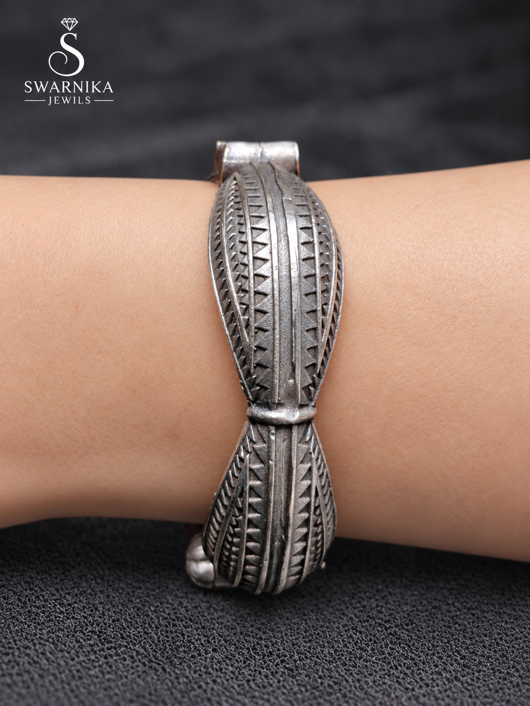 Heavy Oxidised Filigree Dome Statement Kada view 3