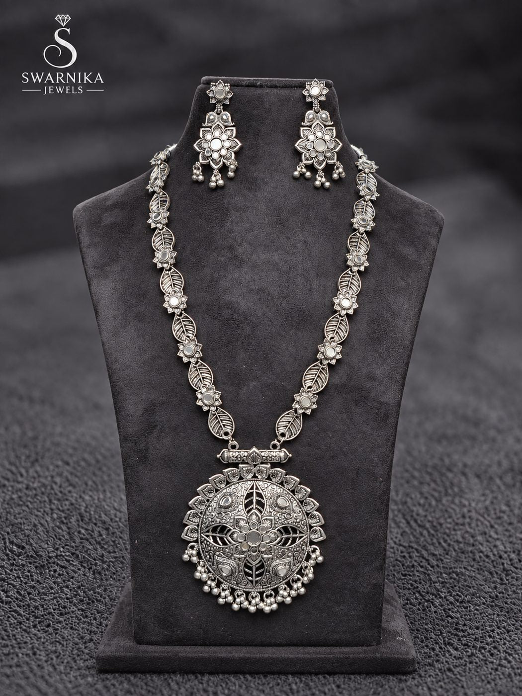 Heavy Peacock Oxidised Necklace Set view 1