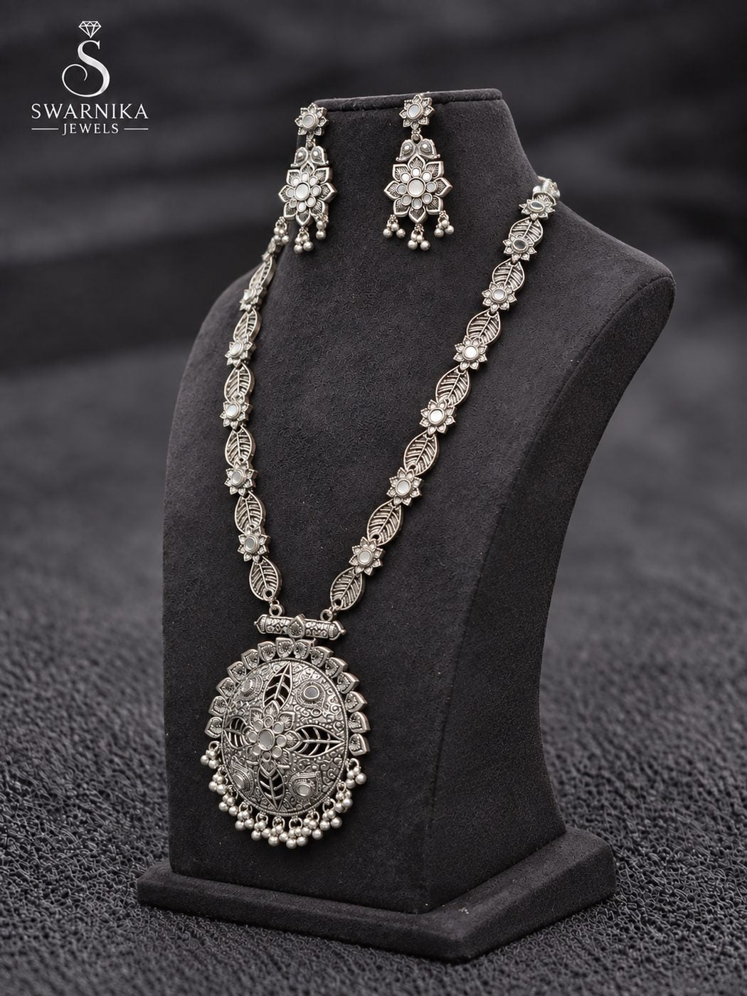 Heavy Peacock Oxidised Necklace Set view 2
