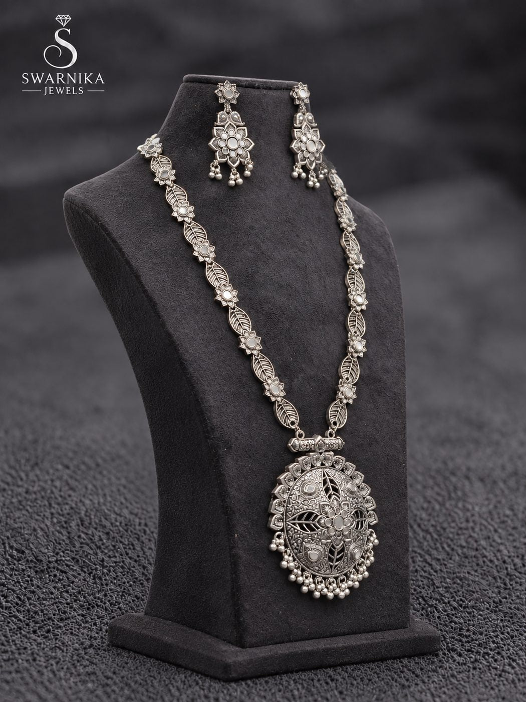 Heavy Peacock Oxidised Necklace Set view 3