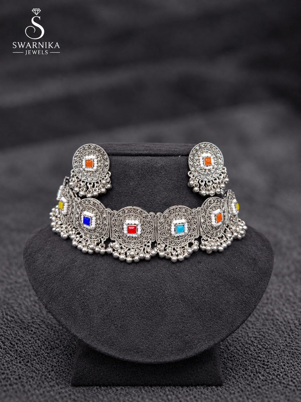 Heavy Temple Oxidised Bridal Necklace Set view 1