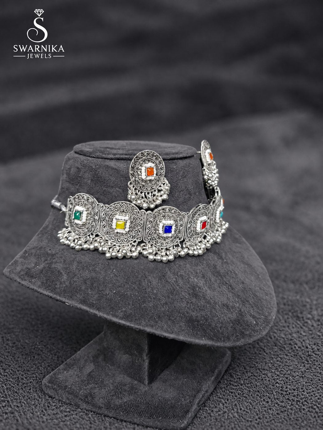 Heavy Temple Oxidised Bridal Necklace Set view 2