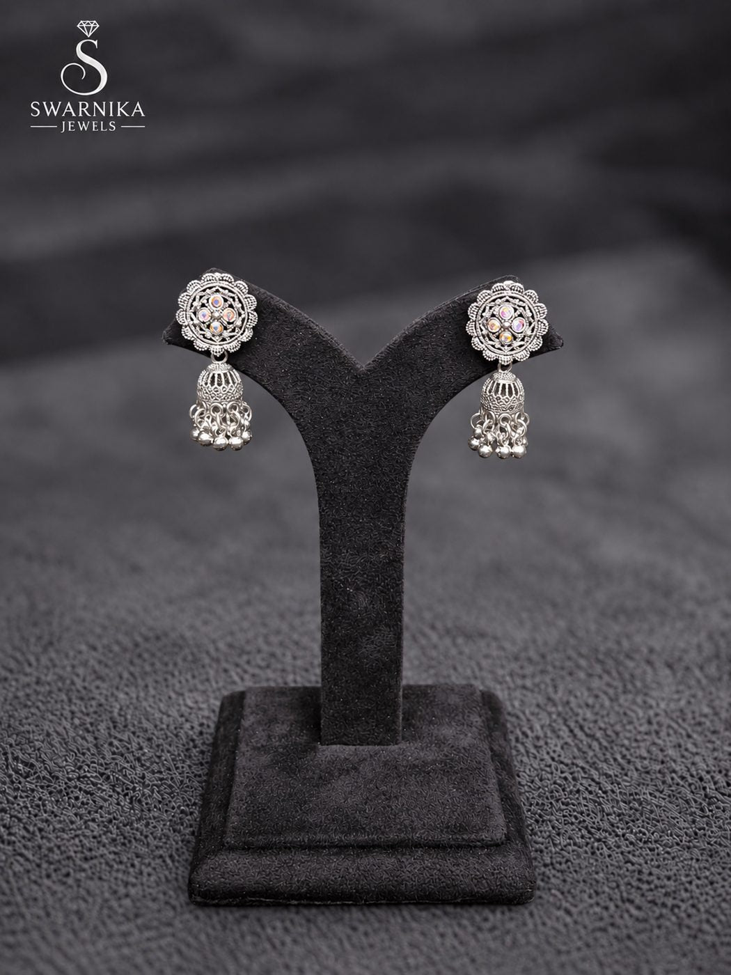 Iridescent Crystal Floral Mini Jhumkas view 1