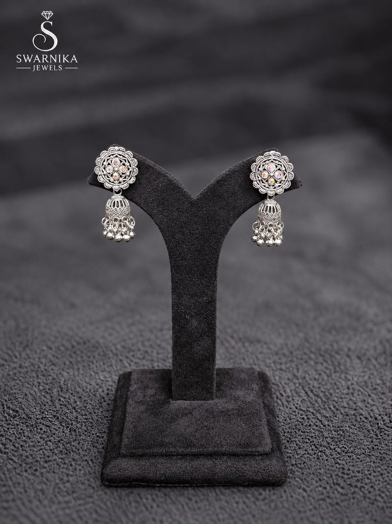 Iridescent Crystal Floral Mini Jhumkas