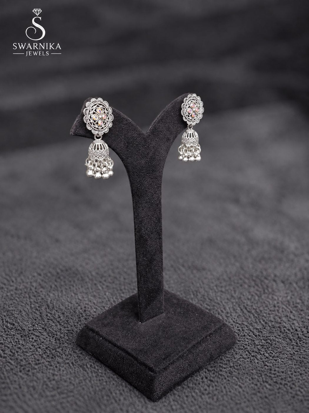 Iridescent Crystal Floral Mini Jhumkas view 2