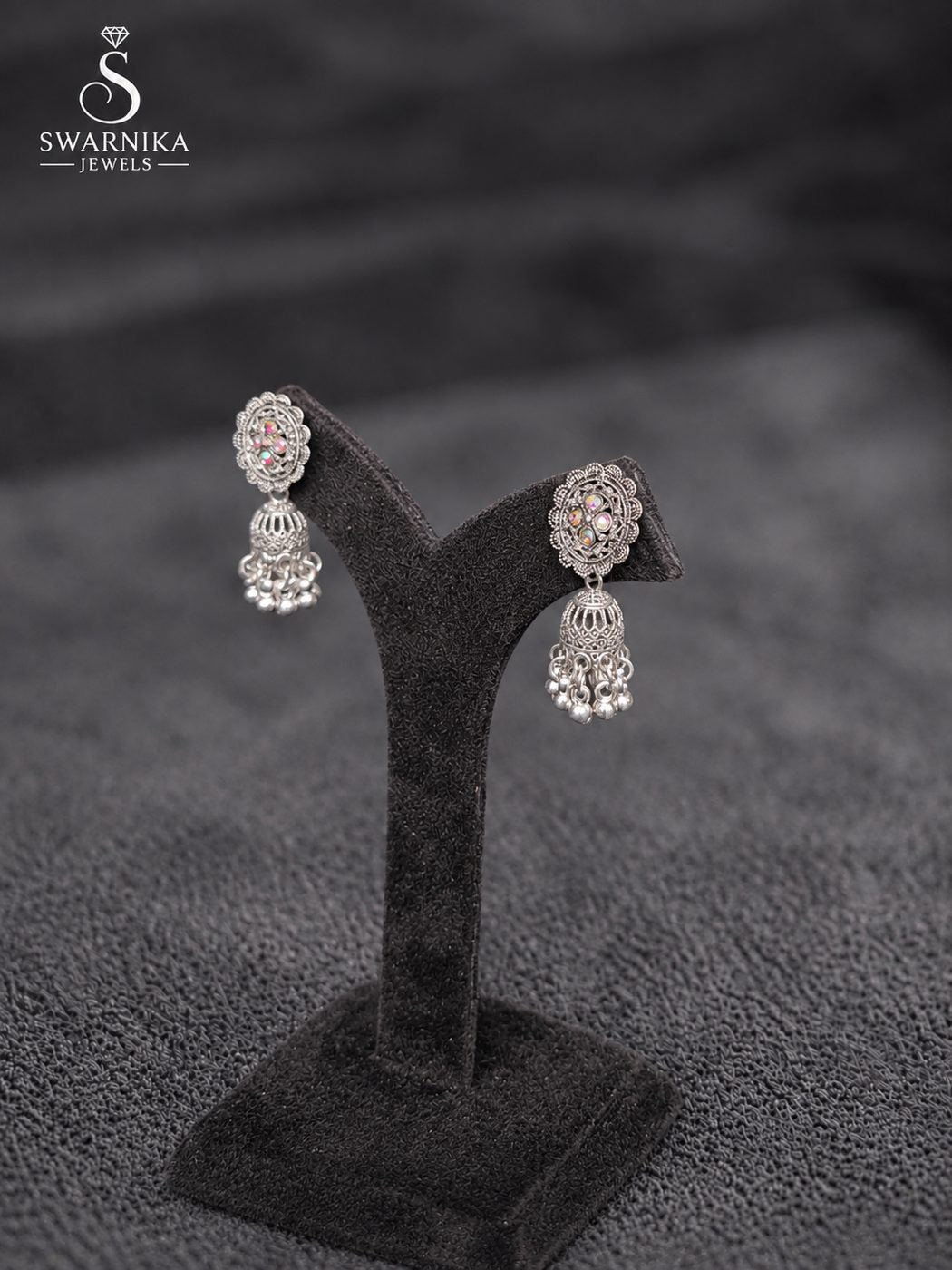 Iridescent Crystal Floral Mini Jhumkas view 3