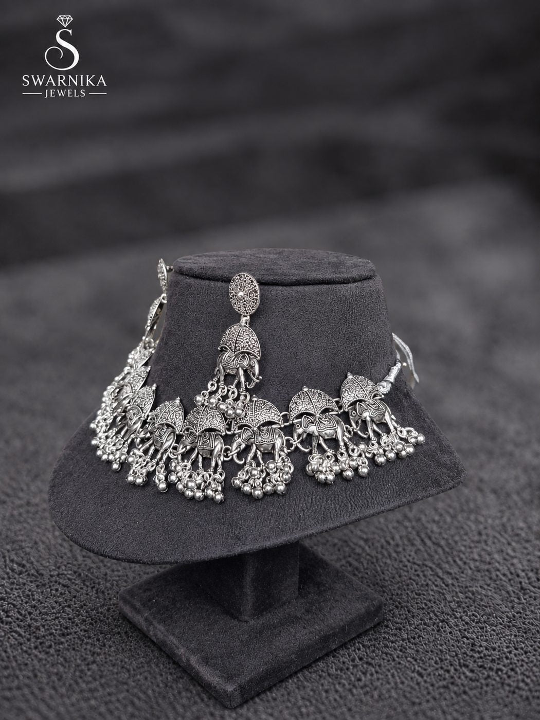 Layered Oxidised Statement Necklace Set view 3