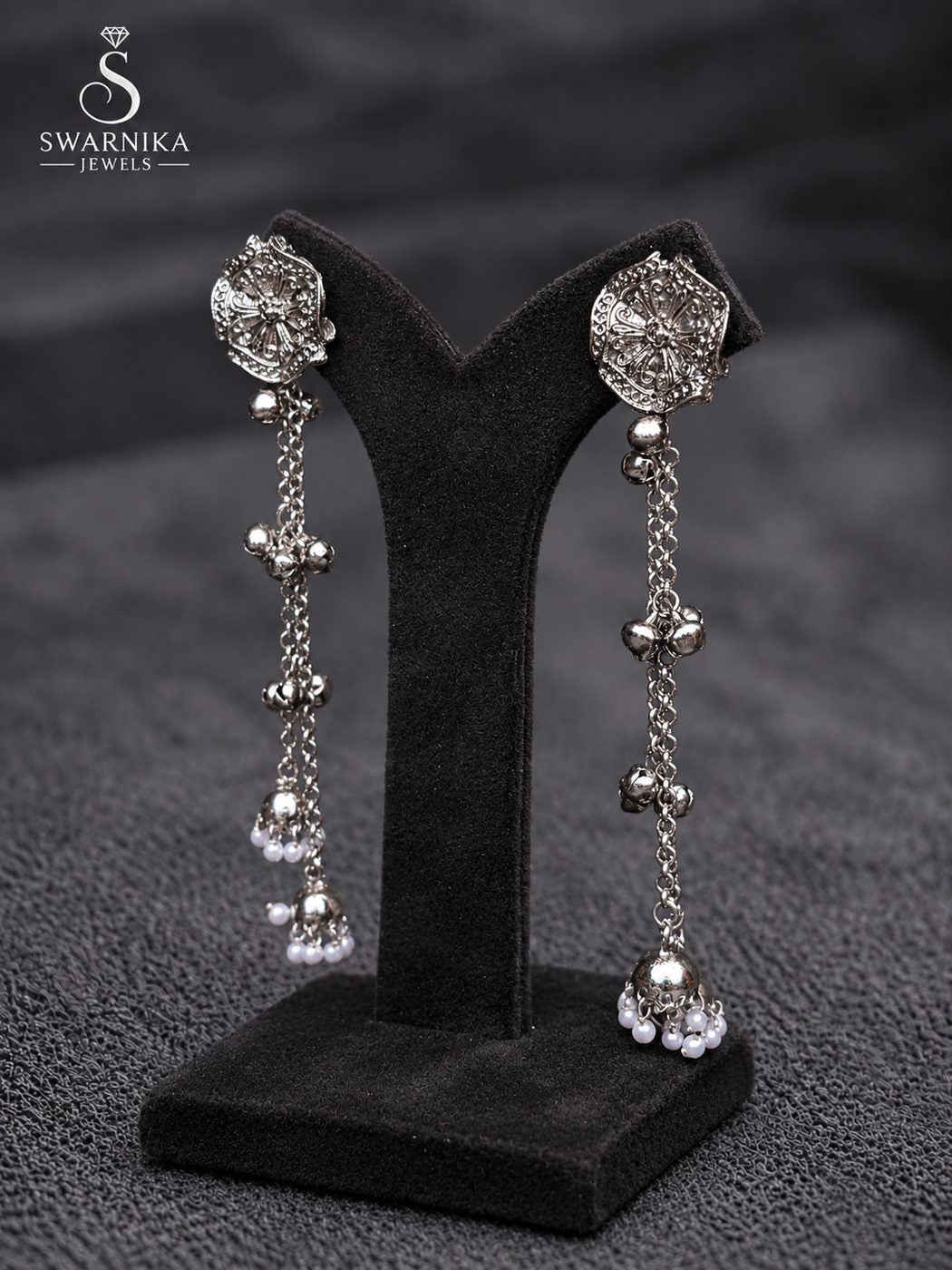 Layered Oxidised Temple Motif Jhumkas view 3