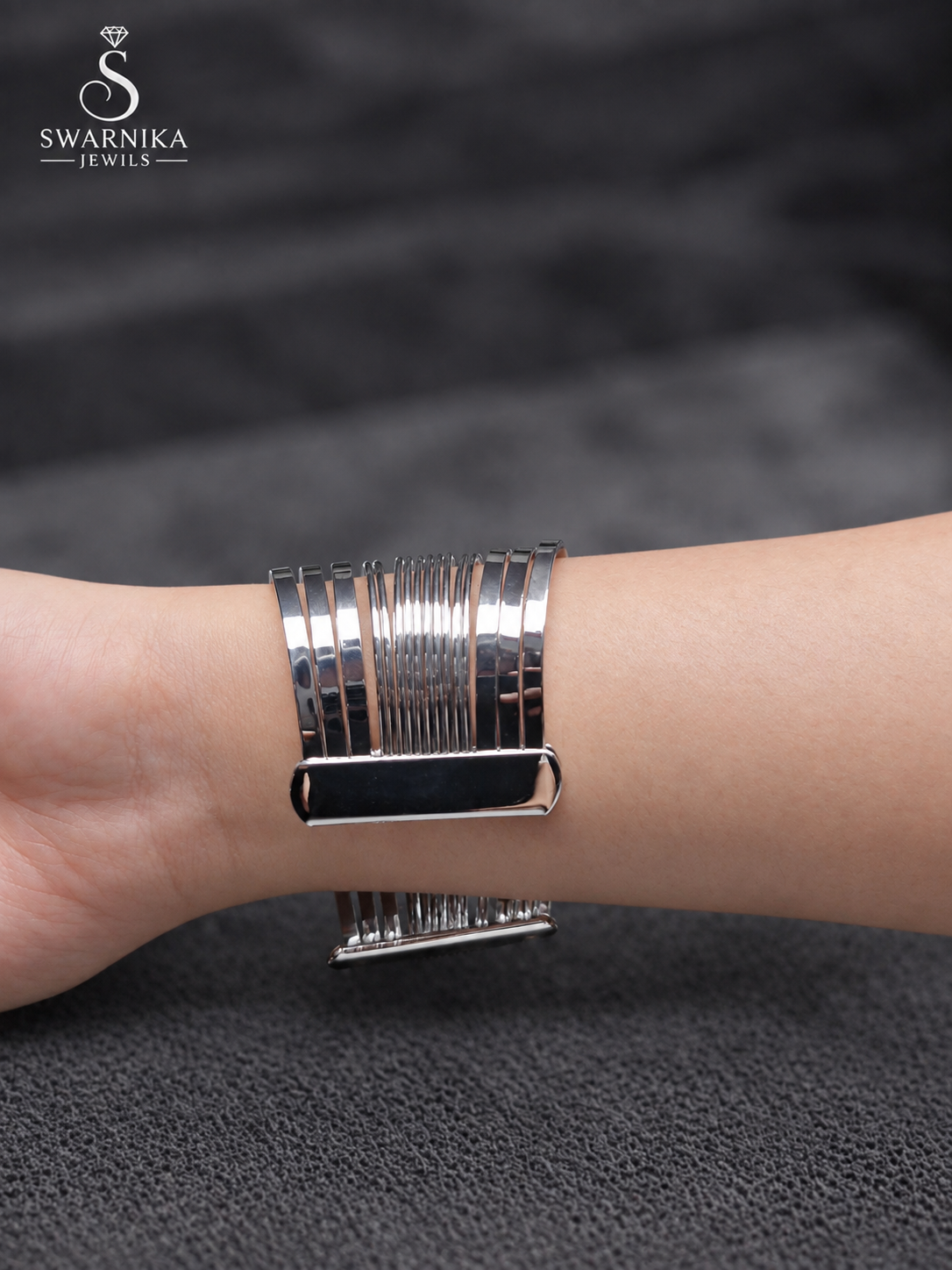 Layered Silver Arm Cuff Statement Kada view 2