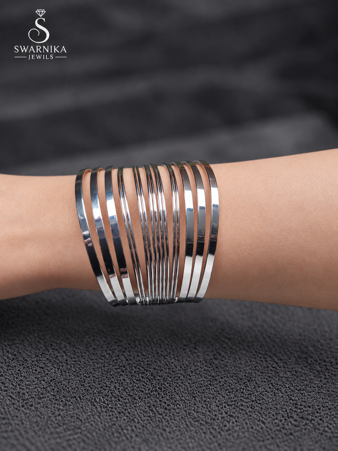 Layered Silver Arm Cuff Statement Kada view 3